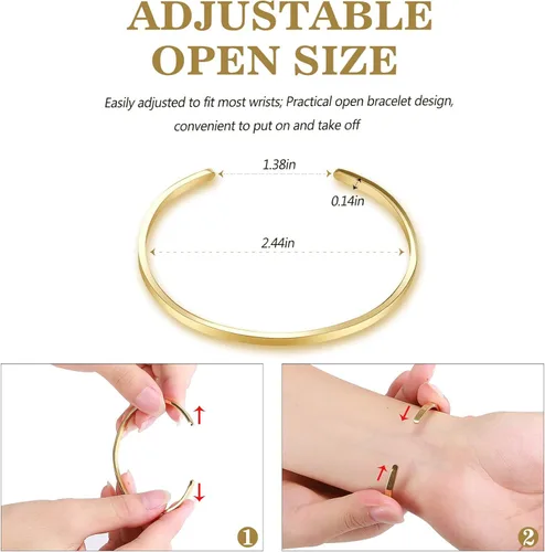 Miniatura 2 de Lolalet Paquete de 2 pulseras ovaladas delgadas para novia esposa mamá chapado en oro rosa de 18 quilates pulseras de amor para parejas acabado