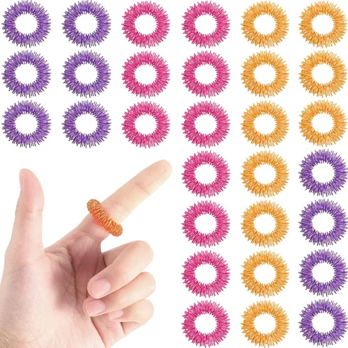 Miniatura 9 de 30 piezas de anillos de acupresión, anillos sensoriales puntiagudos para dedos, alivio del estrés, juguete sensorial, masajeador para adolescentes