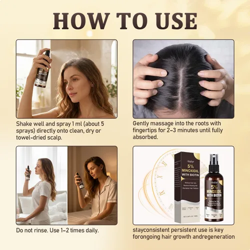 Miniatura 5 de 5% de minoxidil para hombres y mujeres, suero de biotina para crecimiento del cabello y crecimiento de barba con extracto de romero y batana