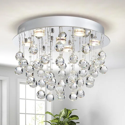 Miniatura 16 de Saint Mossi - Lámpara de araña de cristal K9 moderna de 9 luces, montaje empotrado, perfecto para comedor, baño, dormitorio, base de bombilla E12