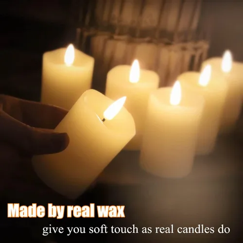 Miniatura 6 de Eywamage - Velas votivas sin llama con temporizador, de 5 x 8 cm, velas LED parpadeantes de pilar pequeñas, baterías incluidas, decoración navideña