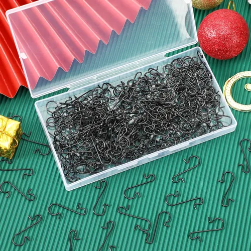 Miniatura 5 de 240 piezas de ganchos de adorno de Navidad, ganchos de alambre de metal negro en forma de S con caja de almacenamiento para colgar decoración