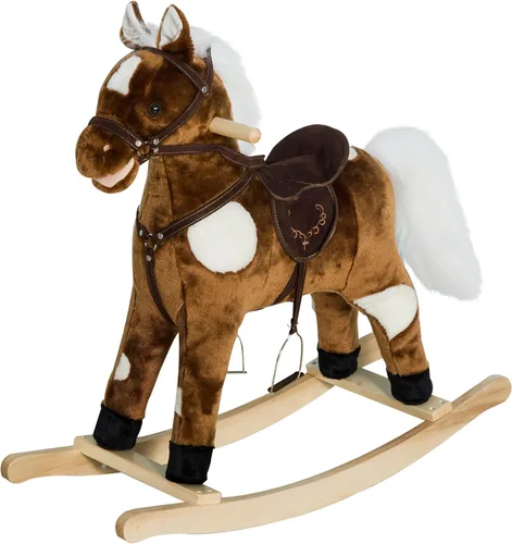 Qaba Kids - Silla de montar con peluche de caballo mecedora de metal con música de canciones infantiles - Marrón oscuro