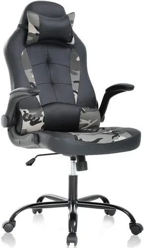 Miniatura 11 de Silla ergonómica para videojuegos, silla de escritorio de oficina con respaldo alto y soporte lumbar ajustable, reposabrazos abatibles y Negro