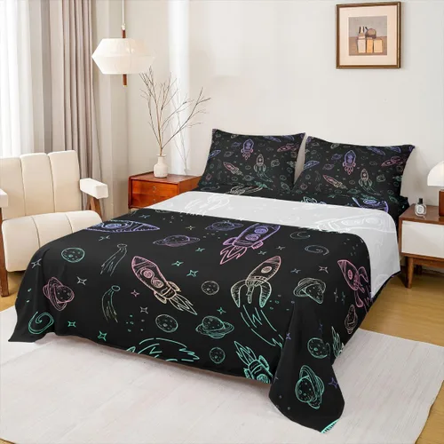 Miniatura 8 de Erosebridal Juego de sábanas tamaño individual con estampado de luna, diseño de flores de loto, color morado degradado, juego de sábanas orientales