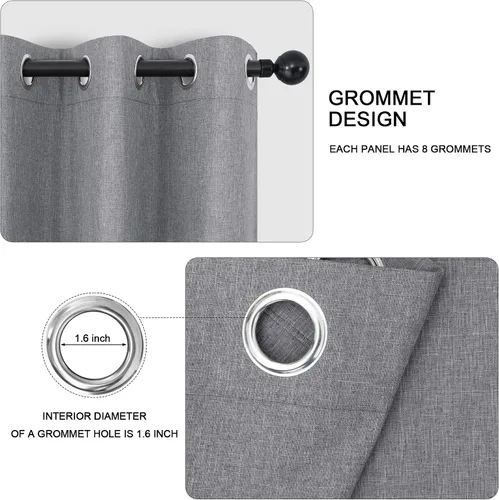 Miniatura 4 de Cortinas opacas cortas de lino pequeñas de 54 pulgadas de largo, juego de 2 paneles para dormitorio, sala de estar, con ojales, 100% opacas de lino