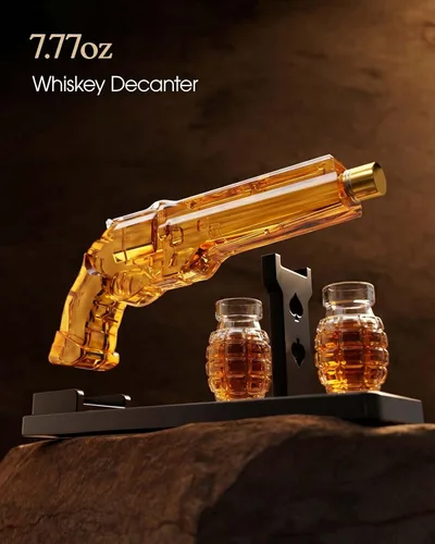 Miniatura 3 de Juegos de decantador de whisky con forma de pistola para hombres, juego de decantador de licor Kollea con vaso de disparo de pistola, regalos únicos