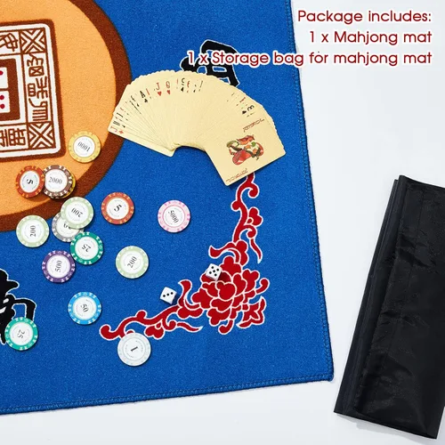Miniatura 3 de Juexica Tapete Mahjong con bolsa, antideslizante, reducción de ruido, cubierta de mesa de juego de mesa, accesorios de mesa Mahjong, mantel de Azul