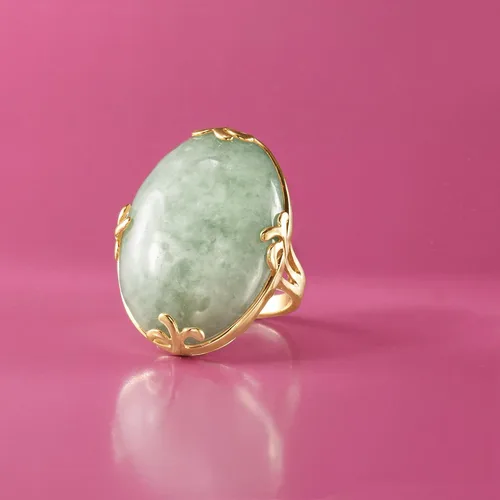 Miniatura 4 de Ross-Simons Anillo de jade en oro de 18 quilates sobre plata esterlina