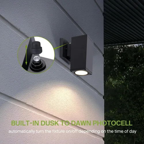 Miniatura 5 de ASD Lámpara de pared LED cuadrada de 1 luz para exteriores del anochecer al amanecer, 9 W, 1000 lúmenes, 3000 K-5000 K, 120 V, cilíndrica hacia