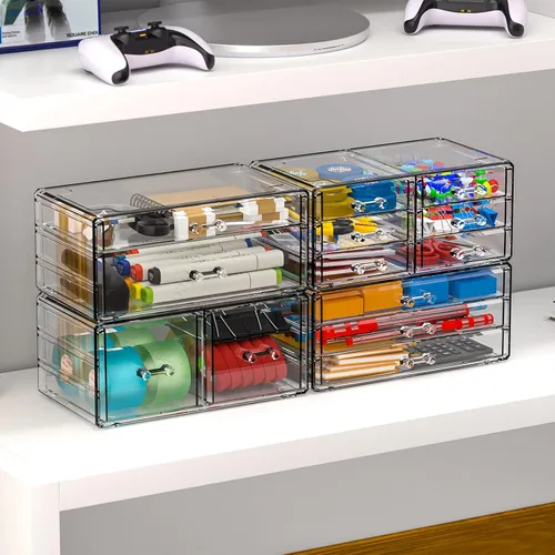 Miniatura 6 de Cq acrílico 4 Pack Organizador de Cajones de Acrílico Transparente para Encimera, Almacenamiento de Maquillaje Apilable con 13 Cajones, Organizador
