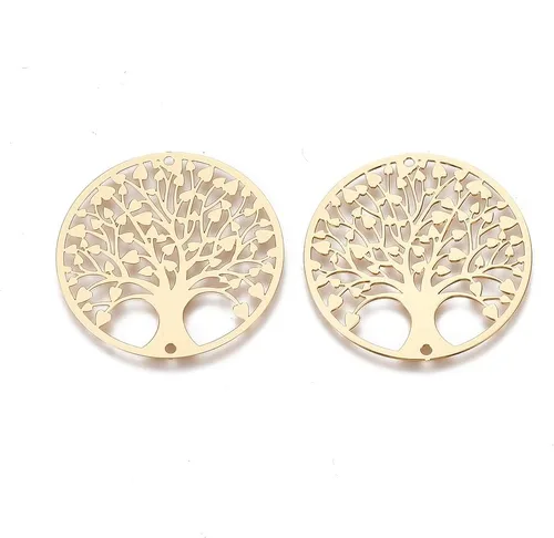 Beadthoven - Colgantes de filigrana dorada clara, adornos de metal grabados, dijes de conector hueco para aretes, collares, accesorios para hacer