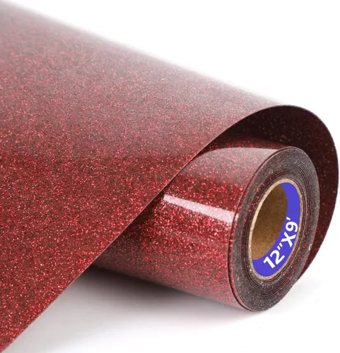 HTVVETUR Vinilo de transferencia de calor rojo con purpurina, rollos HTV con purpurina de 12 pulgadas x 9 pies para camisetas, vinilo para planchar