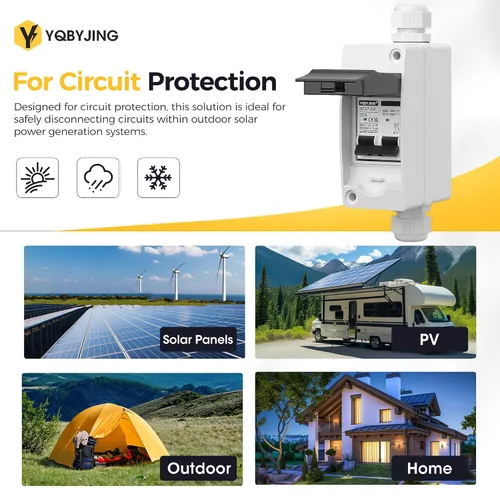 Miniatura 3 de Interruptor de desconexión de panel solar CC 20 Amp AC Caja de interruptor de circuito en miniatura 500V 2 polos con caja IP65 impermeable a prueba