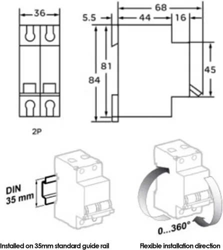 Miniatura 4 de Disyuntor miniatura de CC de bajo voltaje 2P 250V para sistema fotovoltaico, sistema de rejilla, montaje en carril DIN, disyuntor de circuito de CC