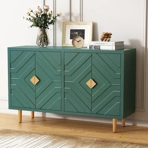 Miniatura 10 de HLR Gabinete de Acento de 48 pulgadas con 4 Puertas y Estantes, Aparador Gabinete Buffet Moderno con Puertas de Patrón Decorativo en Relieve