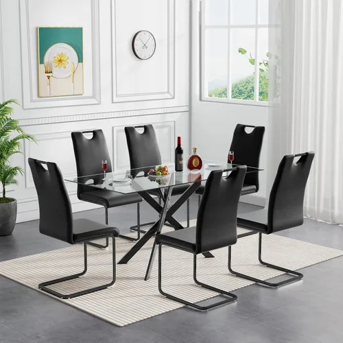 Miniatura 13 de Henf Juego de mesa de comedor de 5 piezas para 4, mesa de comedor rectangular de 51 pulgadas y 4 sillas de comedor de poliuretano gris carbón, mesa