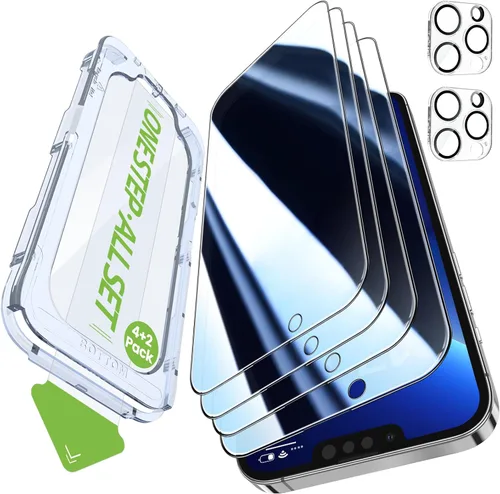 iGluz Paquete de 4+2 protectores de pantalla de privacidad para iPhone 13 Pro Max con protector de lente de cámara de 6.7 pulgadas, 9H + vidrio