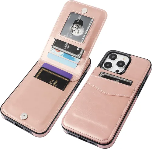 Miniatura 24 de KIHUWEY Compatible con iPhone 15 Pro Max Funda Cartera con soporte para tarjeta de crédito, con tapa de cuero premium, cierre magnético, función