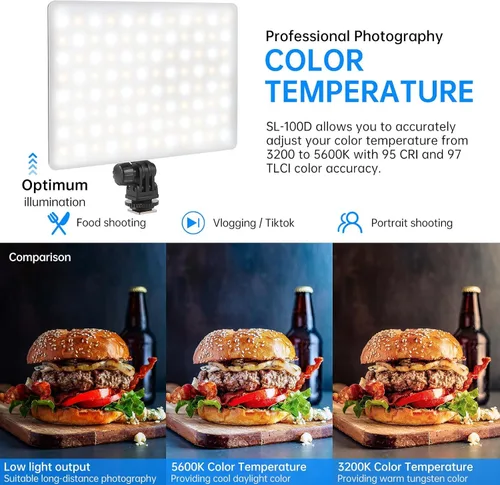 Miniatura 2 de Mettlelite SL100D - Luz de video LED bicolor en la cámara Iluminación de fotografía regulable continua Panel LED de estudio portátil 3200K-5600K