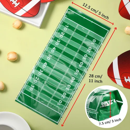Miniatura 3 de Blulu 100 bolsas de golosinas de fútbol de celofán, bolsas de plástico sellables con calor de celofán con lazos plateados, recuerdos de fiesta