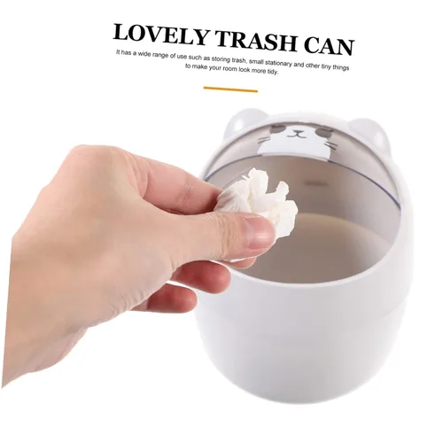 Miniatura 9 de SEWACC Bote de basura de escritorio lindo de dibujos animados para mesa de basura, mini papelera de escritorio con tapa, pequeño bote de basura