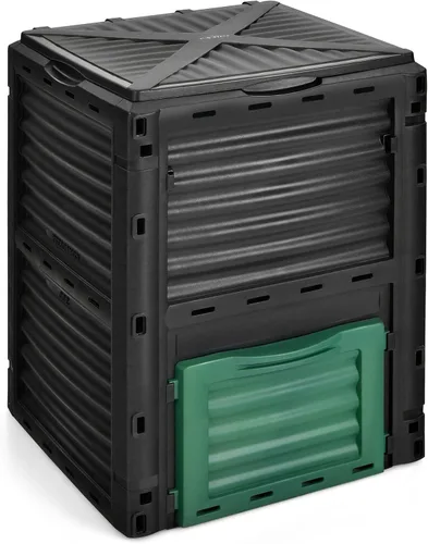 Miniatura 10 de Happygrill Contenedor de compostaje para exteriores, caja de compostaje con tapa superior con pestillo, compostador de 80 galones para desechos