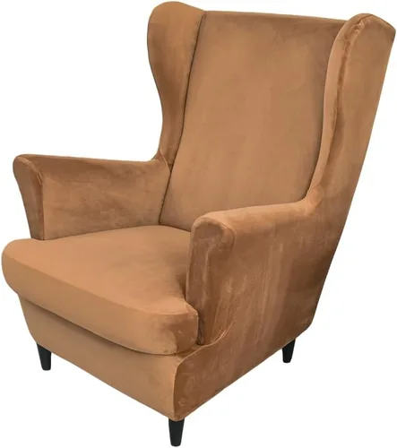 Miniatura 15 de Fundas elásticas para silla de ala, 2 piezas, fundas elásticas de terciopelo suave con parte inferior elástica para sala de estar y dormitorio Beige