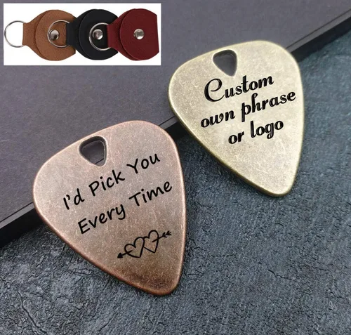 Miniatura 7 de JUPPE Púas de guitarra, púa de guitarra de bronce "I'd Pick You Every Time" con estuche de cuero, regalos de cumpleaños musicales para parejas