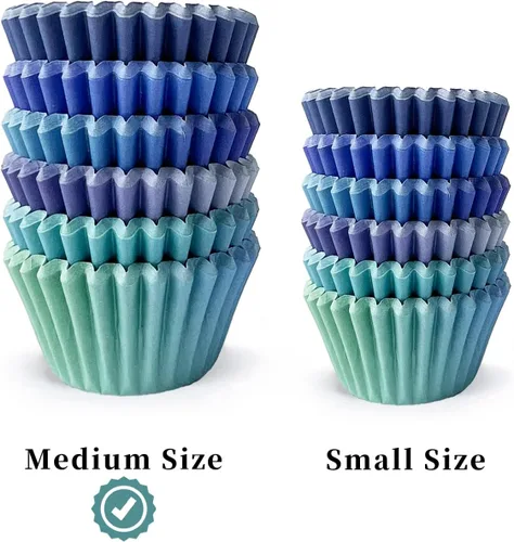 Miniatura 7 de qiqee 300 forros estándar para cupcakes, 6 diseños de papel azul degradado para cupcakes, tazas para hornear, envoltorios de cupcakes