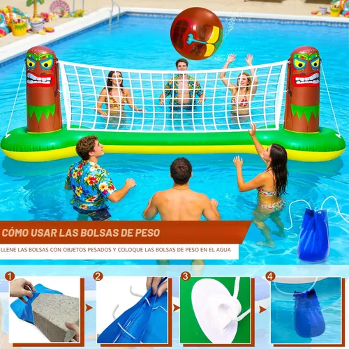 Miniatura 5 de TURNMEON Luau Tiki - Juego inflable de red de voleibol para piscina, grande de 105 x 28 x 35 pulgadas, juego de juguetes acuáticos flotantes
