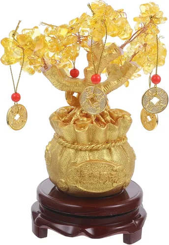 Miniatura 9 de Árbol del dinero de Feng Shui de cristal natural, citrino, árbol de la suerte, figura coleccionable de la vida, decoración de bonsái con monedas