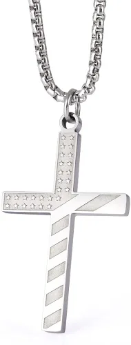 Wolentty Collar de acero inoxidable con cruz de la bandera estadounidense grabada filipenses religiosos 413, joyería para hombres, Metal