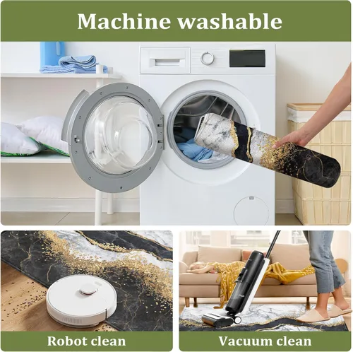 Miniatura 4 de Tapete de baño de mármol blanco y negro, antideslizante, lavable, de secado rápido, para entrada, interior y exterior, lavandería, 17 x 30 pulgadas