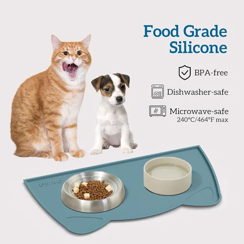 Miniatura 3 de OHMO - Tapete de silicona para comida para gatos, tapete de alimentación de mascotas para el piso, antideslizante, impermeable, bandeja para agua