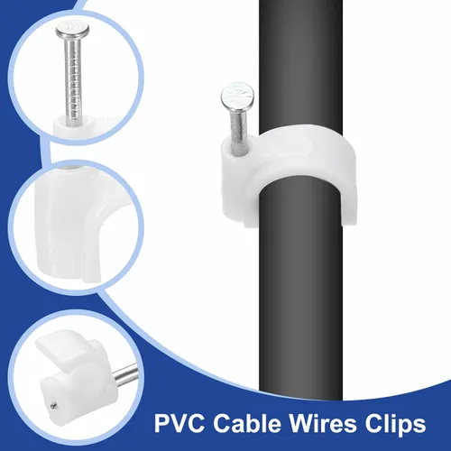 Miniatura 3 de HARFINGTON 50 clips de cable de 0.472 pulgadas con gancho en J de media abrazadera con clavo circular de un solo clavo en clips de alambre de cable