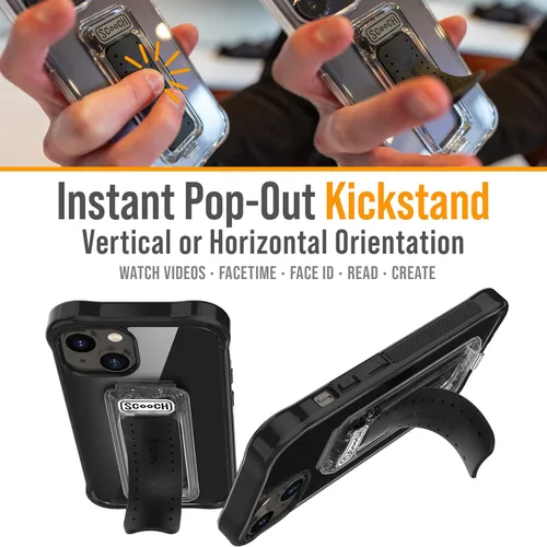 Miniatura 3 de Scooch® Wingman - Funda para iPhone 13 con soporte, funda con función atril 5 en 1, protección contra caídas de grado militar, soporte emergente