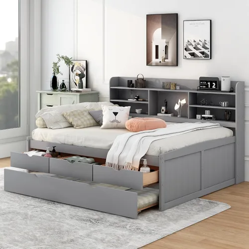 Miniatura 24 de Harper & Bright Designs Cama Capitán Tamaño Individual con Estanterías Integradas/3 Cajones de Almacenamiento/Cama Nido, Marco de Cama Diván