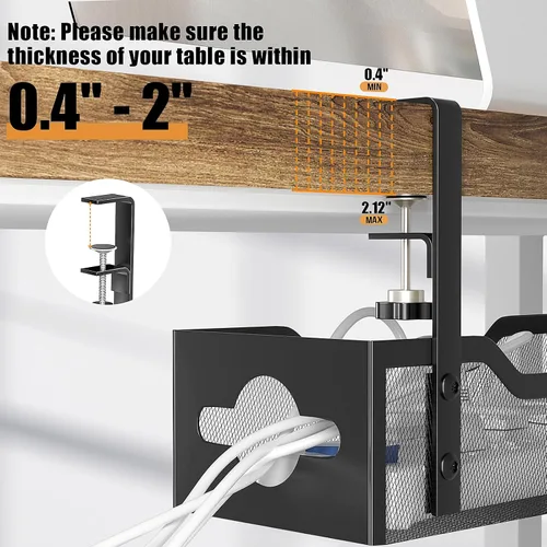Miniatura 4 de Paquete de 2 bandejas para organizar cables debajo del escritorio, organizador de cables de 13.38 pulgadas sin taladros, organizador de cables
