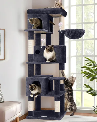 Miniatura 14 de Globlazer Árbol grande para gatos, torre de escalada de varios niveles de 80 pulgadas de alto, condominios para gatos, torre rascador para Gris