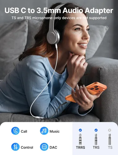 Miniatura 3 de JSAUX Adaptador USB C a conector de audífonos hembra de 6/64" (3.5 mm) para audio auxiliar, compatible con Samsung Galaxy S23, S23+, S23 Ultra, S22