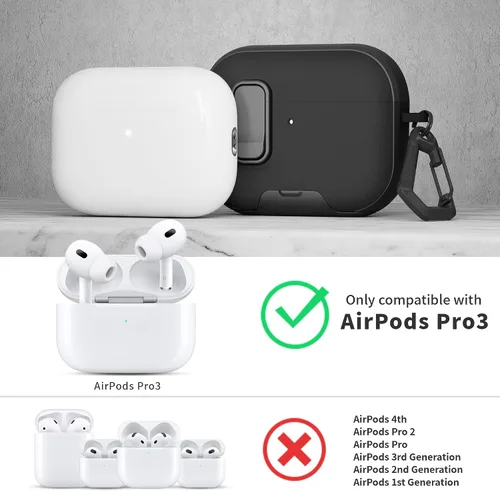 Miniatura 2 de Funda para AirPods Pro 3 con cerradura, textura de piel TPU duradera, antipérdida y a prueba de golpes, accesorios con kit de limpieza en llavero