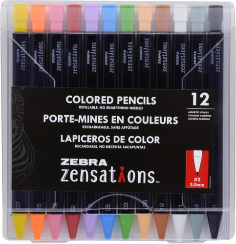 Zebra Zensations - Lápices mecánicos de colores, tamaño de punta de 2.0mm, mina de colores surtidos, 12 unidades