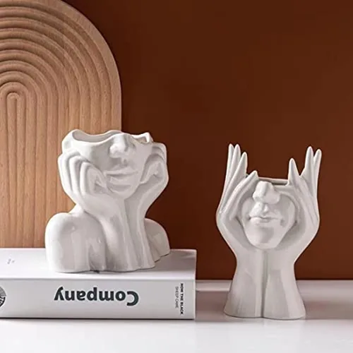 Miniatura 6 de Jarrón de Cara de Cerámica, Jarrones de Flores Blancos para Decoración Forma Femenina Cabeza Jarrón de Medio Cuerpo Boho Único Decorativo