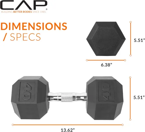 Miniatura 4 de CAP Barbell Peso de la mancuerna hexagonal recubierta, individual, 10-120 libras, múltiples opciones