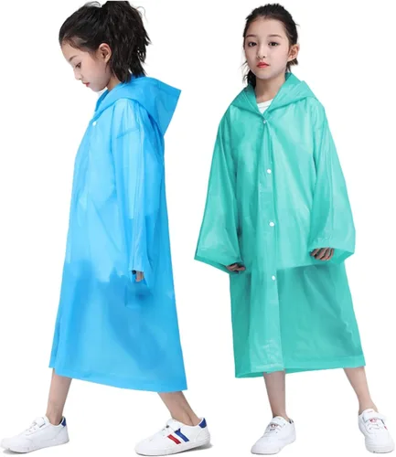 Miniatura 11 de Poncho de lluvia para niños Impermeable, Paquete de 2-5 Abrigos de lluvia reutilizables de EVA para niños y niñas de 6-14 años, Equipo de chaquetas