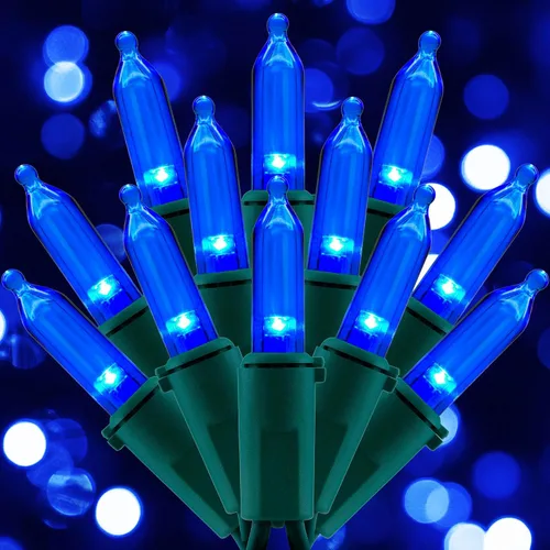 Juego de luces de cadena navideñas azules de 200 unidades LED, 66 pies de cable verde, juego de luces festivas UL certificadas de grado comercial