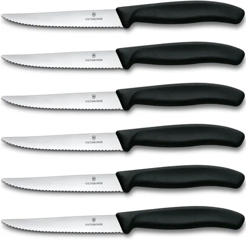 Victorinox Swiss Classic - Juego de carne de 6 piezas (4½ pulgadas con punta de lanza dentada), color negro, 4.25 x 0.5 x 0.5 pulgadas, multicolor