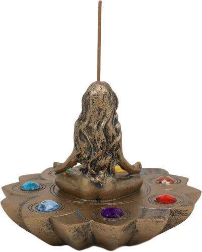 Miniatura 5 de Ebros Gift Luna sagrada Femenina Triple Diosa Yoga Meditación con Zona de Chakra Cuentas de Color Flor de loto Incienso Soporte para quemador Figura