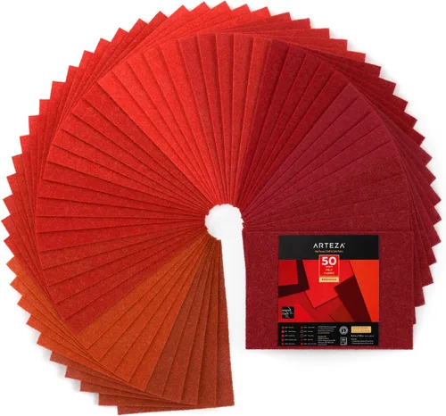 ARTEZA Hojas de fieltro rojas para manualidades, 8.3 x 11.8 pulgadas, juego de 50, 20 telas de fieltro no tejidas suaves y 30 rígidas para proyectos